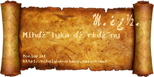 Mihályka Örkény névjegykártya